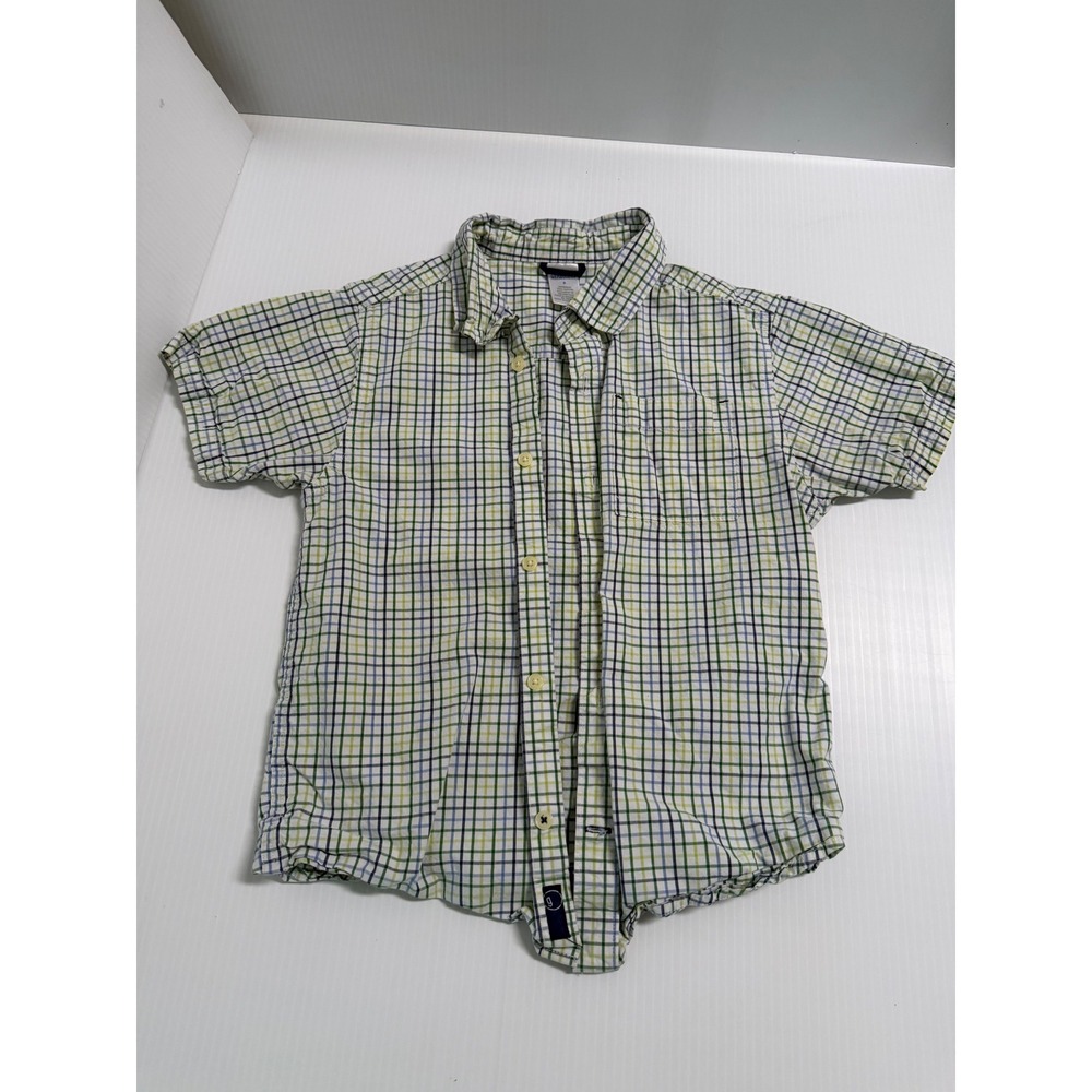 Gymboree Boys Size 8 Plaid Short Sleeve Button Down Shirt Green Blue Cotton
